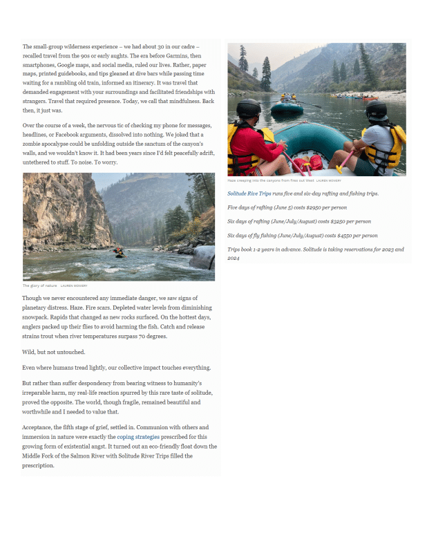 Forbes Magazine Article Page 4 Rafting the middle fork of the salmon river with Forbes