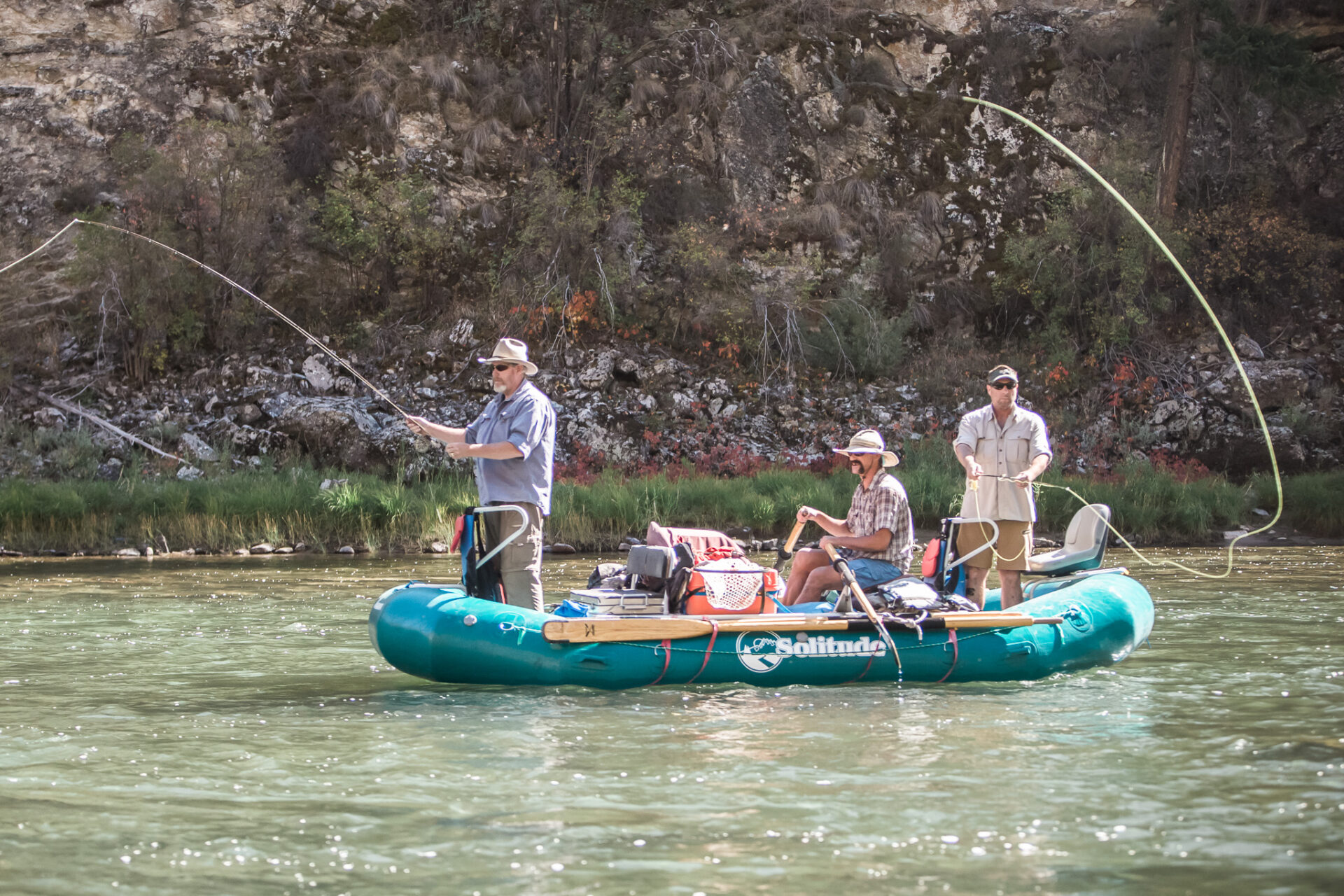 anglers enjoying fall fly fishing on the middle fork salmon river in idaho
