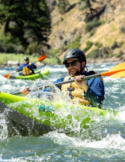 rafting in an inflatable kayak on the middle fork of the salmon river