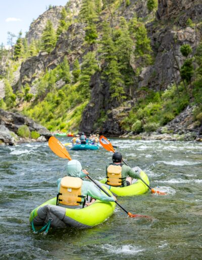 summer river float with inflatable kayaks