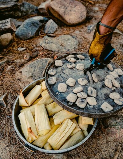 Homemade tamales in a dutch oven