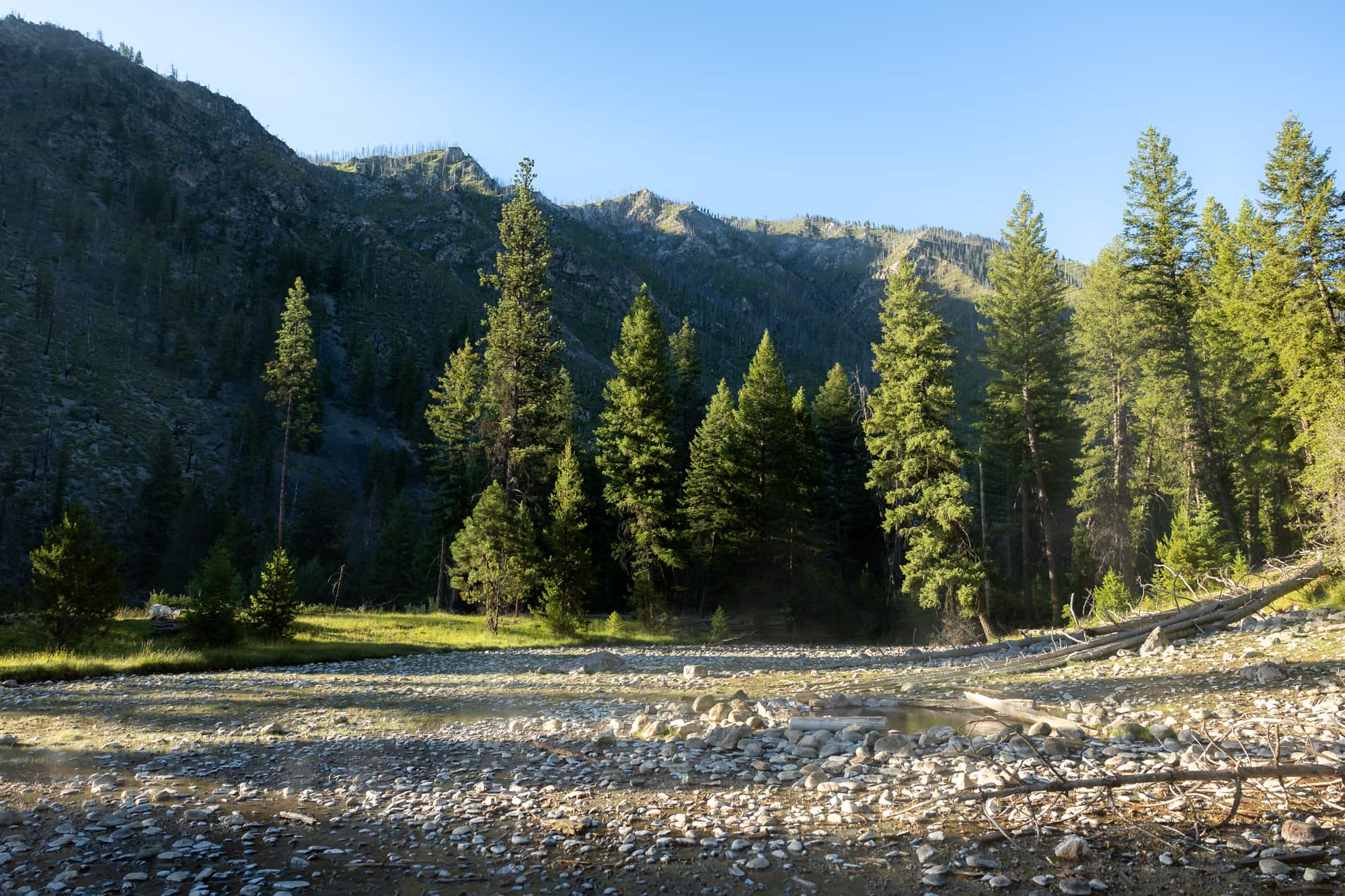Hiking the middle fork trail takes you directly past Sheepeater Hotspring, a pool surrounded by evergreen pines and alpine peaks. 